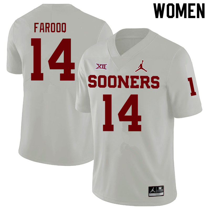 Women #14 Jalil Farooq Oklahoma Sooners College Football Jerseys Sale-White - Click Image to Close